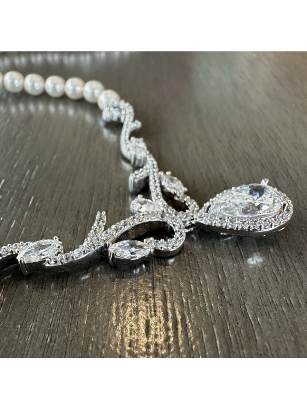 Sterling Silver Swarovski Crystal Pendant Necklace 17” Glass Pearl Bead NWT $525 - Picture 6 of 8